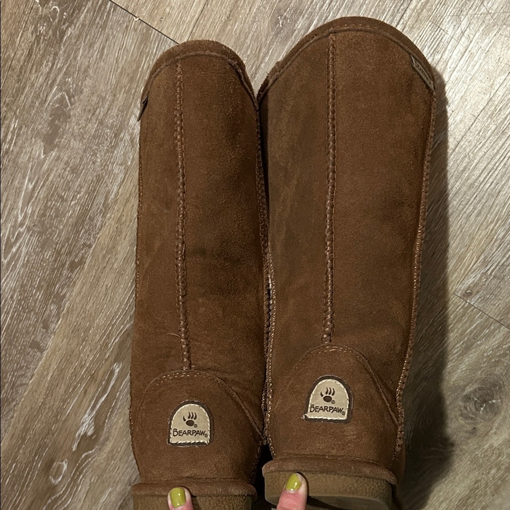 BearPaw Tall Chestnut Genuine Suede Sheepskin Boots - Picture 7 of 12